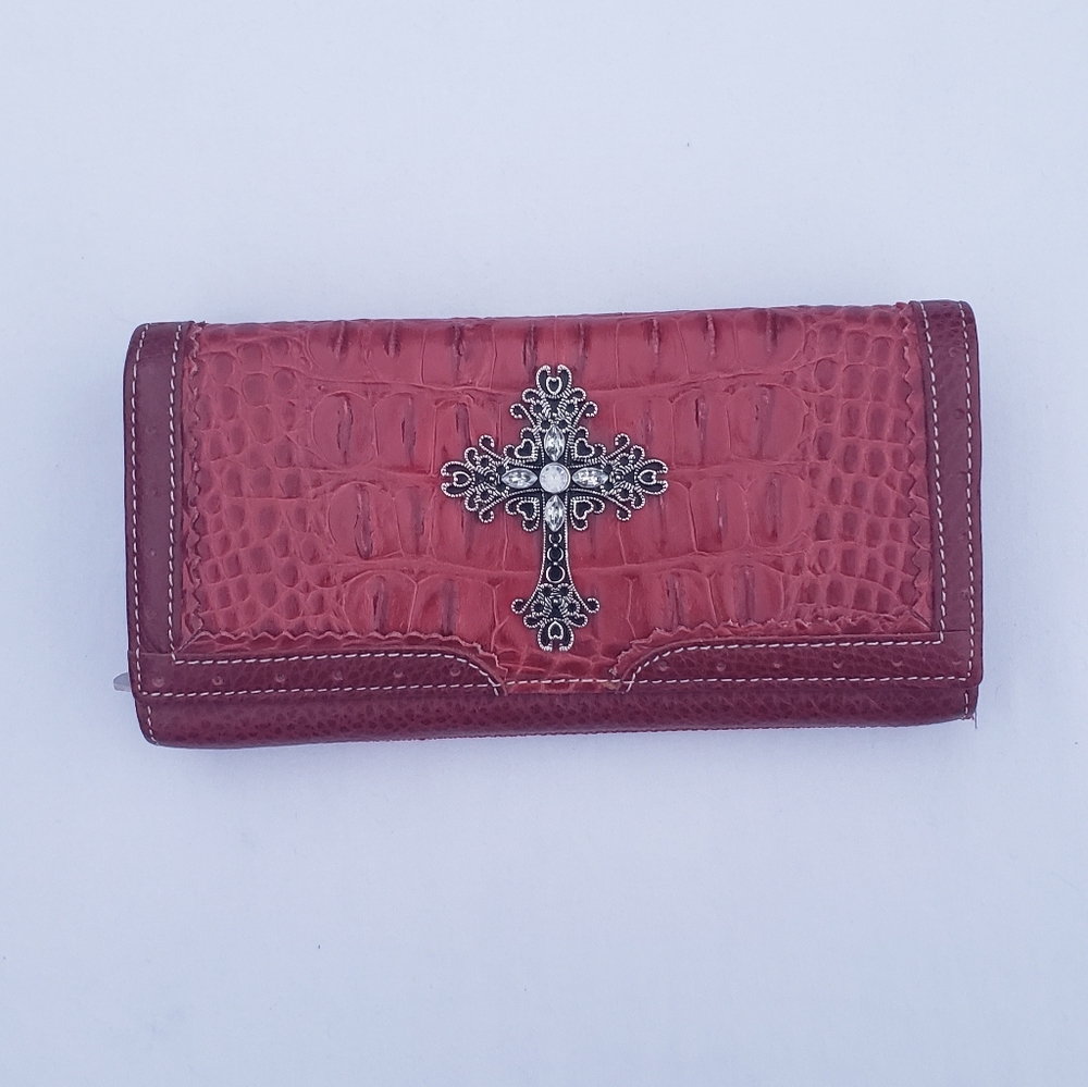 Red Leather Billfold w/Cross